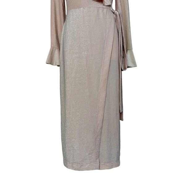 FREE PEOPLE One More Time Lurex Wrap Midi Dress Shimmery Sparkly Metallic Sz M - Picture 3 of 11